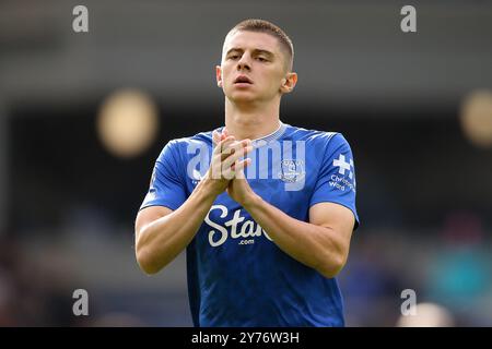 Liverpool, Royaume-Uni. 28 septembre 2024. Vitaliy Mykolenko d'Everton. Premier League match, Everton v Crystal Palace au Goodison Park à Liverpool le samedi 28 septembre 2024. Cette image ne peut être utilisée qu'à des fins éditoriales. Usage éditorial exclusif, photo de Chris Stading/Andrew Orchard photographie sportive/Alamy Live News crédit : Andrew Orchard photographie sportive/Alamy Live News Banque D'Images
