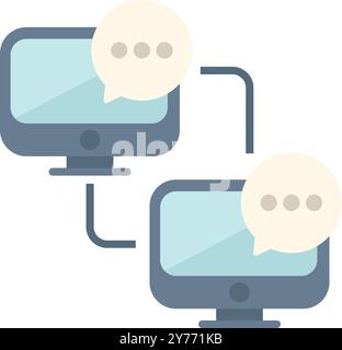 Deux ordinateurs de bureau connectés et échangeant des messages via un réseau, symbolisant la communication en ligne Illustration de Vecteur