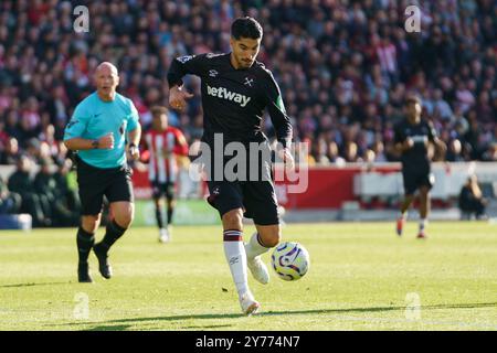 Londres, Royaume-Uni. 28 septembre 2024. Carlos Soler de West Ham United lors du Brentford FC contre West Ham United FC au Gtech Community Stadium, Londres, Angleterre, Royaume-Uni le 28 septembre 2024 Credit : Every second Media/Alamy Live News Banque D'Images