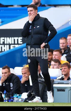 Chelsea, Londres. 28 septembre 2024 ; Stamford Bridge, Chelsea, Londres, Angleterre : premier League Football, Chelsea versus Brighton et Hove Albion ; Brighton & amp, Un Brighton déçu ; Fabian Hurzeler, entraîneur de Hove Albion crédit : action plus Sports images/Alamy Live News Banque D'Images