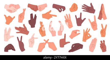 Mains humaines avec différents gestes et positions. Illustration de Vecteur