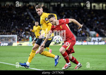 Wolverhampton, Royaume-Uni. 28 septembre 2024. Wolverhampton, Angleterre, 28 septembre 2024 : Diogo Jota (20 Liverpool) sur le ballon lors du match de premier League entre Wolverhampton Wanderers et Liverpool au stade Molineux de Wolverhampton, Angleterre (Natalie Mincher/SPP) crédit : SPP Sport Press photo. /Alamy Live News Banque D'Images