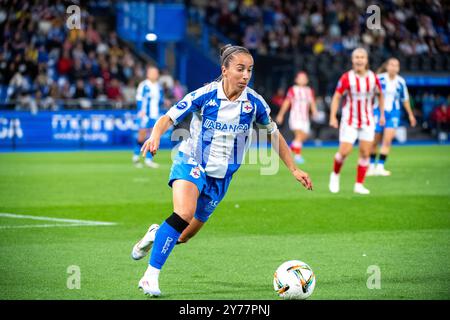 Coruña, Espagne. 28 septembre 2024. Football féminin en première division. RC Deportivo Abanca vs Athletic Club Bilbao. Stade Riazor. Cristina Martinez crédit : Ismael Miján/Alamy Live News Banque D'Images