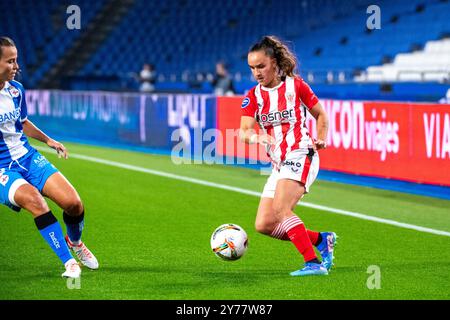 Coruña, Espagne. 28 septembre 2024. Football féminin en première division. RC Deportivo Abanca vs Athletic Club Bilbao. Stade Riazor. Nerea Nevado crédit : Ismael Miján/Alamy Live News Banque D'Images