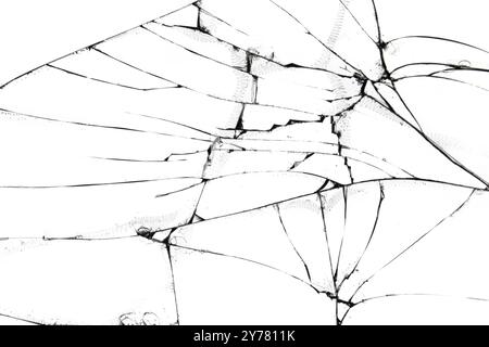 L'effet d'un smartphone à écran en verre cassé, fissuré sur un fond blanc Banque D'Images