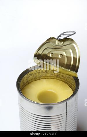 Anneaux d'ananas dans des boîtes, ananas en conserve Banque D'Images