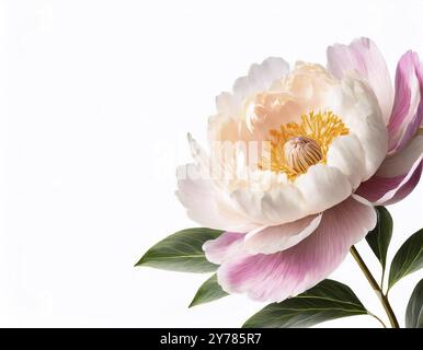 Pivoine rose sur fond blanc. Fleurs isolées, studio photo Banque D'Images