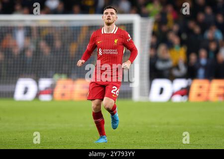 Wolverhampton, Royaume-Uni. 28 septembre 2024. Andrew Robertson de Liverpool lors du match Wolverhampton Wanderers FC contre Liverpool FC English premier League au Molineux Stadium, Wolverhampton, Angleterre, Royaume-Uni le 28 septembre 2024 Credit : Every second Media/Alamy Live News Banque D'Images