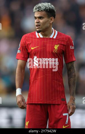 Wolverhampton, Royaume-Uni. 29 septembre 2024. Luis Díaz de Liverpool lors du match de premier League Wolverhampton Wanderers vs Liverpool à Molineux, Wolverhampton, Royaume-Uni, 28 septembre 2024 (photo par Alfie Cosgrove/News images) à Wolverhampton, Royaume-Uni le 29/09/2024. (Photo par Alfie Cosgrove/News images/SIPA USA) crédit : SIPA USA/Alamy Live News Banque D'Images