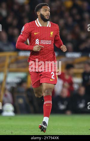 Wolverhampton, Royaume-Uni. 29 septembre 2024. Joe Gomez de Liverpool lors du match de premier League Wolverhampton Wanderers vs Liverpool à Molineux, Wolverhampton, Royaume-Uni, 28 septembre 2024 (photo par Alfie Cosgrove/News images) à Wolverhampton, Royaume-Uni le 29/09/2024. (Photo par Alfie Cosgrove/News images/SIPA USA) crédit : SIPA USA/Alamy Live News Banque D'Images