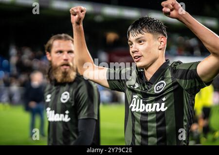 Kolding, Danemark. 28 septembre 2024. Tobias Slotsager de Odense BK vu après le match NordicBet Liga entre Kolding IF et Odense BK à Autocentralen Parke à Kolding. Banque D'Images