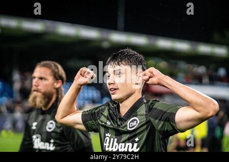 Kolding, Danemark. 28 septembre 2024. Tobias Slotsager de Odense BK vu après le match NordicBet Liga entre Kolding IF et Odense BK à Autocentralen Parke à Kolding. Banque D'Images