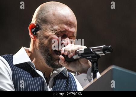 Buenos Aires, Argentine (28 septembre 2024). Le chanteur et rappeur portoricain Residente (René Pérez, ancien Calle 13) se produisant en direct à Buenos Aires. Crédit photo : Mariano Garcia. Crédit : Mariano Garcia/Alamy Live News Banque D'Images