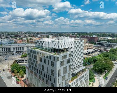 Vue aérienne du campus de l'Université de Baltimore dans le centre-ville de Baltimore avec les bâtiments de droit et de physiologie Banque D'Images