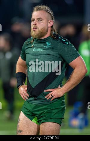 Galway, Irlande. 29 septembre 2024. Finlay Bealham du Connacht lors du match de la ronde 2 du United Rugby Championship entre Connacht Rugby et Hollywoodbets Sharks au stade Dexcom de Galway, Irlande le 28 septembre 2024 (photo par Andrew SURMA/ Credit : Sipa USA/Alamy Live News Banque D'Images