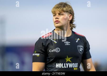 Galway, Irlande. 29 septembre 2024. Dylan Richardson des Sharks lors du match de la ronde 2 du United Rugby Championship entre Connacht Rugby et Hollywoodbets Sharks au stade Dexcom de Galway, Irlande le 28 septembre 2024 (photo par Andrew SURMA/ Credit : Sipa USA/Alamy Live News Banque D'Images