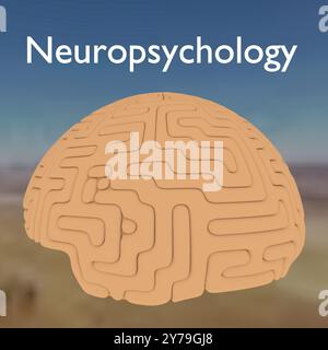 Illustration 3D d'un cerveau humain, intitulée Neuropsychologie. Banque D'Images
