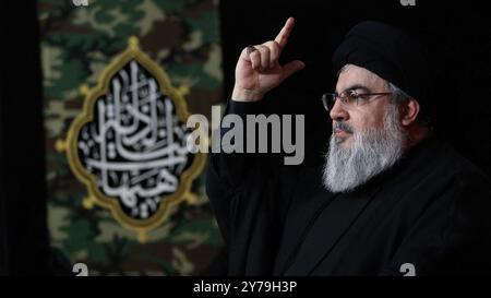 Beyrouth, Liban. 1er janvier 2010. Photo datée de septembre 2018 du dirigeant du Hezbollah Sayyed Hassan Nasrallah, qui vient d’être tué dans une frappe aérienne israélienne le 27 septembre 2024 à Beyrouth, au Liban. Photo Balkis Press/ABACAPRESS. COM Credit : Abaca Press/Alamy Live News Banque D'Images