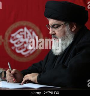 Beyrouth, Liban. 1er janvier 2010. Photo datée de septembre 2018 du dirigeant du Hezbollah Sayyed Hassan Nasrallah, qui vient d’être tué dans une frappe aérienne israélienne le 27 septembre 2024 à Beyrouth, au Liban. Photo Balkis Press/ABACAPRESS. COM Credit : Abaca Press/Alamy Live News Banque D'Images