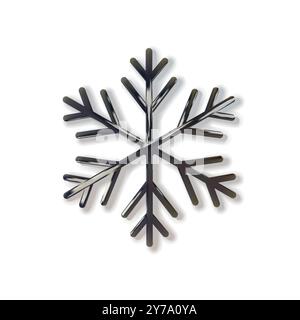 Icône stylisée de flocon de neige noir 3D pour l'hiver. Fond abstrait réaliste avec 3d. Forme avec un design minimaliste pour la décoration moderne, invitation Illustration de Vecteur