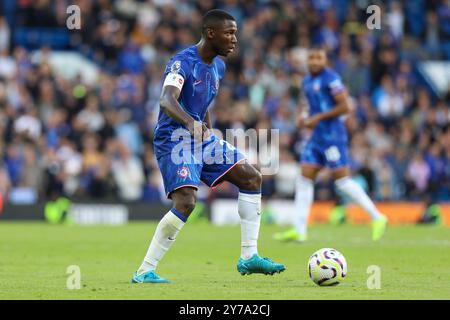 Londres, Royaume-Uni. 28 septembre 2024. Moises Caicedo du Chelsea FC lors du match de Chelsea FC contre Brighton & Hove Albion FC English premier League à Stamford Bridge, Londres, Angleterre, Royaume-Uni le 28 septembre 2024 Credit : Every second Media/Alamy Live News Banque D'Images