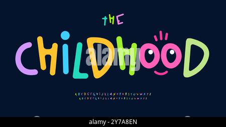 Alphabet ludique de doodle lumineux avec des lettres colorées. Police joyeuse pour les fêtes d'enfants, événement scolaire, dessins de joie funky, logos de jouet d'enfance, jeu d'enfants Illustration de Vecteur
