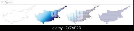 Chypre - contour, dégradé, pointillés et lignes géométriques de la forme du pays Illustration de Vecteur
