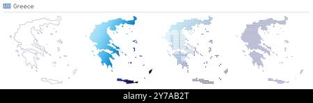 Grèce - contour, dégradé, pointillés et lignes forme géométrique du pays Illustration de Vecteur