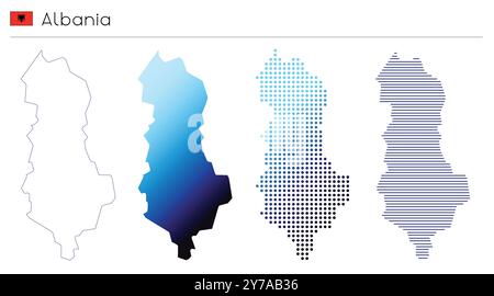 Albanie - contour, dégradé, pointillés et lignes géométrique de la forme du pays Illustration de Vecteur