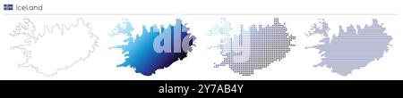 Islande - contour, dégradé, pointillés et lignes géométriques de la forme du pays Illustration de Vecteur