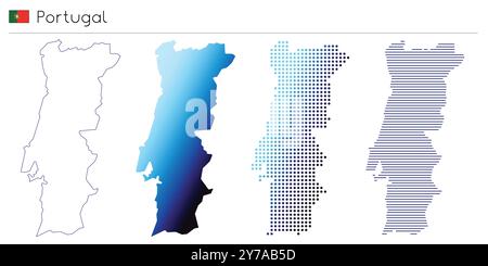 Portugal - contour, dégradé, pointillés et lignes géométriques de la forme du pays Illustration de Vecteur