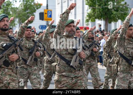 Nicosie, Chypre - 01 octobre 2023 : défilé militaire organisé pour célébrer le 63ème jour de l'indépendance de Chypre Banque D'Images