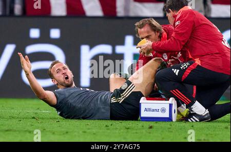 Harry Kane, FCB 9 blessé dans le match FC BAYERN MUENCHEN - BAYER 04 LEVERKUSEN le 28 septembre 2024 à Munich, Allemagne. Saison 2024/2025, 1.Bundesliga, FCB,, München, journée 5, 5.Spieltag photographe : Peter Schatz - LA RÉGLEMENTATION DFL INTERDIT TOUTE UTILISATION DE PHOTOGRAPHIES comme SÉQUENCES D'IMAGES et/ou QUASI-VIDÉO - Banque D'Images