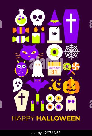 Joyeux Halloween carte postale mignonne Illustration de Vecteur