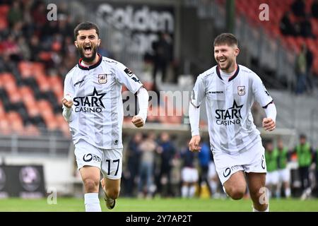 Seraing, Belgique. 29 septembre 2024. Le Liège Flavio Da Silva célèbre après avoir marqué lors d'un match de football entre le RFC Seraing et le RFC Liège, dimanche 29 septembre 2024 à Seraing, le jour 6 de la deuxième division 2024-2025 'Challenger Pro League' 1B du championnat belge. BELGA PHOTO JOHAN Eyckens crédit : Belga News Agency/Alamy Live News Banque D'Images