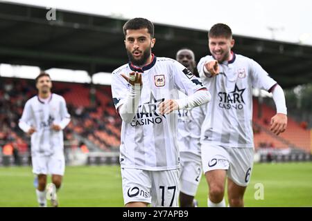 Seraing, Belgique. 29 septembre 2024. Le Liège Flavio Da Silva célèbre après avoir marqué lors d'un match de football entre le RFC Seraing et le RFC Liège, dimanche 29 septembre 2024 à Seraing, le jour 6 de la deuxième division 2024-2025 'Challenger Pro League' 1B du championnat belge. BELGA PHOTO JOHAN Eyckens crédit : Belga News Agency/Alamy Live News Banque D'Images