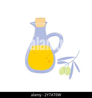 Illustration simple mignonne de l'huile d'olive et de la branche, illustration vectorielle isolée. simple Illustration de Vecteur