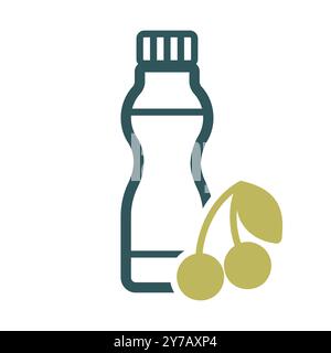 Bouteille de yaourt buvable avec icône vecteur de cerise aromatique. Enseigne de produits laitiers. Symbole graphique pour la conception de sites Web et d'applications de cuisine, logo, application, interface utilisateur Illustration de Vecteur