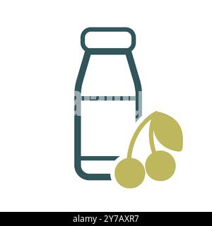 Bouteille de yaourt buvable avec icône vecteur de cerise aromatique. Enseigne de produits laitiers. Symbole graphique pour la conception de sites Web et d'applications de cuisine, logo, application, interface utilisateur Illustration de Vecteur