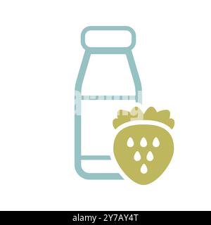 Bouteille de yaourt buvable avec icône vecteur fraise saveur. Enseigne de produits laitiers. Symbole graphique pour la conception de sites Web et d'applications de cuisine, logo, application, interface utilisateur Illustration de Vecteur