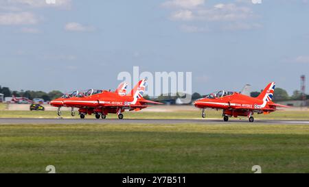 Royal Air Force - Red Arrows BAE Systems Hawk T.1A, décollage de la RAF Fairford. Banque D'Images