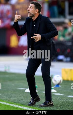 Rome, Italie. 29 septembre 2024. Eusebio Di Francesco, entraîneur-chef du Venezia FC, réagit lors du match de Serie A entre L'AS Roma et le Venezia FC au stade Olimpico à Rome (Italie), le 29 septembre 2024. Crédit : Insidefoto di andrea staccioli/Alamy Live News Banque D'Images