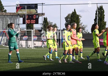 Aalter, Belgique. 29 septembre 2024. AA Gent semble déçu après un match de football féminin entre le Club Brugge Dames YLA et AA Gent le 5ème jour de la saison 2024 - 2025 de la Super League belge Lotto Womens, le dimanche 29 septembre 2024 à Aalter, Belgique . Crédit : Sportpix/Alamy Live News Banque D'Images