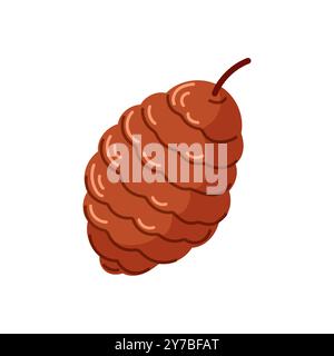 Logo de cône de pin brun dans le style de dessin animé. Conception pour la décoration de Noël, projet nature ou graphique de vacances. Isolé sur fond blanc. Illustration de Vecteur