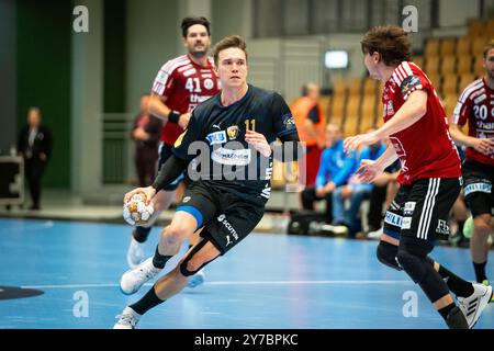 Odense, Danemark. 26 septembre 2024. Lasse Andersson (11 ans) de Füchse Berlin vu lors du match de Ligue des Champions EHF entre Fredericia Handball Klub et Füchse Berlin au Jyske Bank Arena à Odense. Banque D'Images