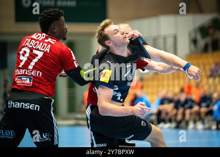 Odense, Danemark. 26 septembre 2024. Mathias Gidsel (19 ans) de Füchse Berlin vu lors du match de Ligue des Champions EHF entre Fredericia Handball Klub et Füchse Berlin au Jyske Bank Arena à Odense. Banque D'Images