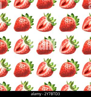 Modèle sans couture de fraise, illustration dessinée à la main à l'aquarelle isolé sur fond blanc Banque D'Images