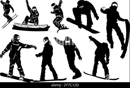 Skateboard Silhouette Set Illustration de Vecteur