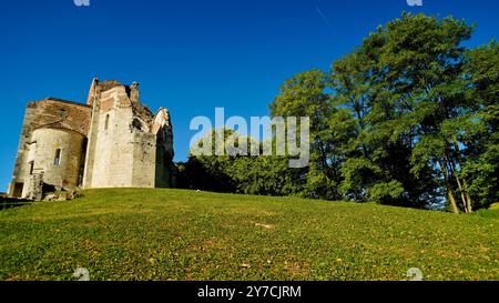 Nichée parmi les vignobles sur les pentes de Montello se trouve l'abbaye de Sant'Eustachio in Nervesa della Battaglia. Un ancien monastère bénédictin Banque D'Images