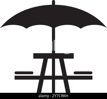 parapluie avec la conception de logo d'illustration vectorielle d'icône de table de pique-nique Illustration de Vecteur